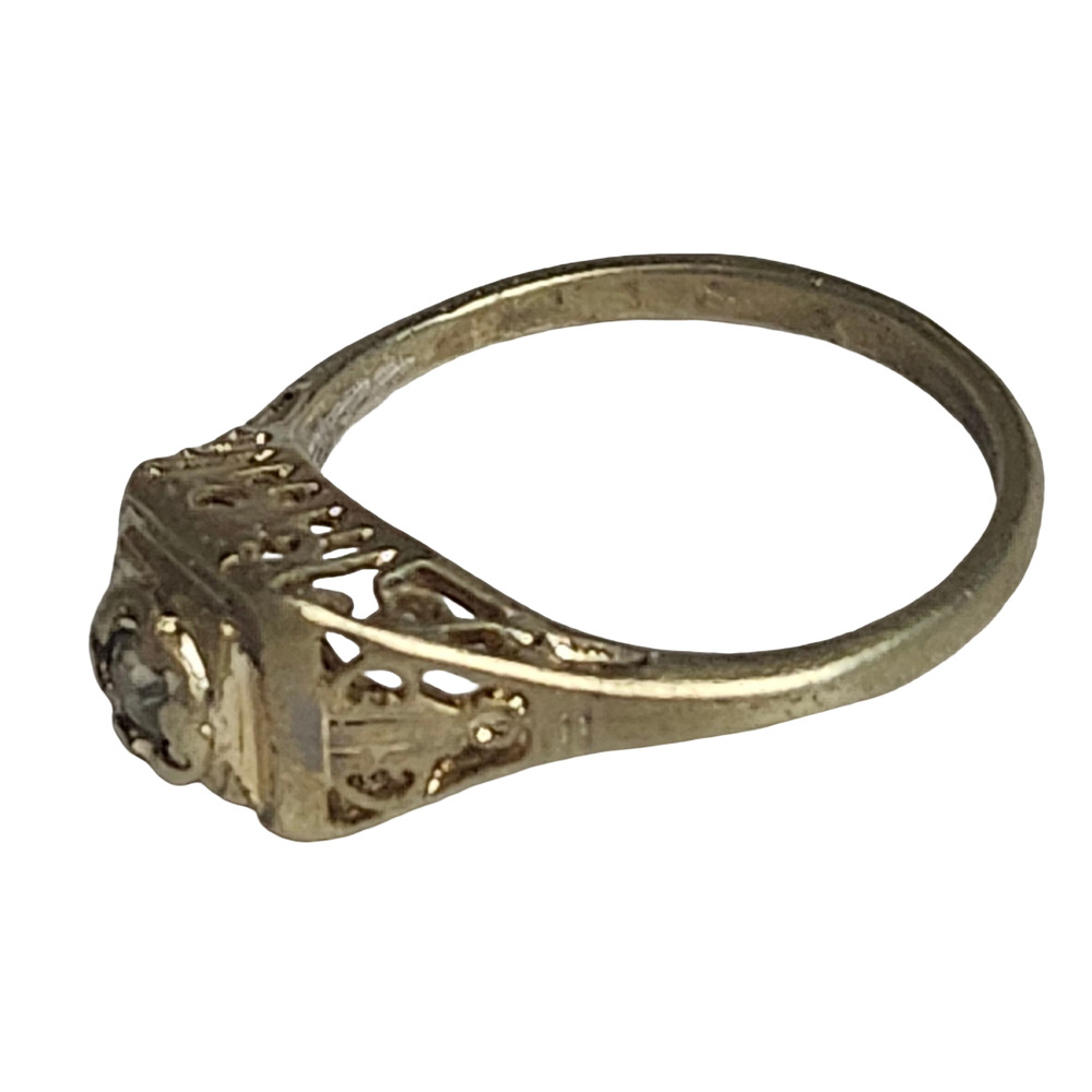 ​Antique 1930s Art Deco Depression Era Filigree Gold Filled Ring Size 9 - Picture 2 of 6